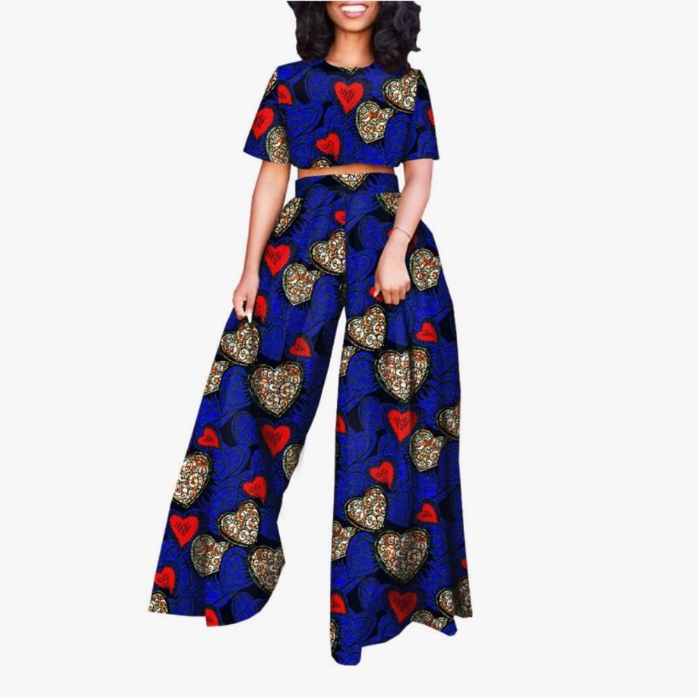 Stylish Blue and Red Heart Print Jumpsuit